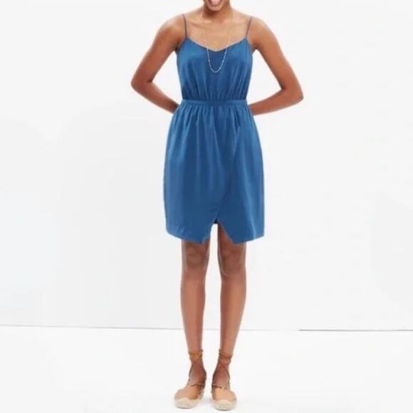 Madewell Navy Blue Sleeveless Casual Mini Dress Size 2 Small Silk Asymmetrical - Picture 1 of 7